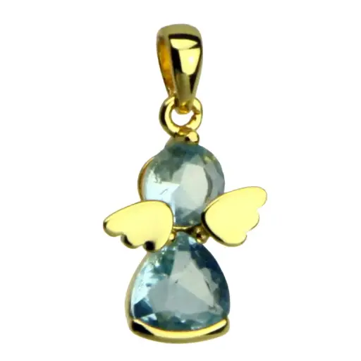 [HKP-55M11BL] Ange pierre strass bleu - Ag 925‰ Plaqué Or (11x13mm)
