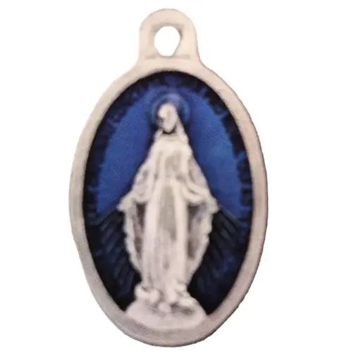 [MED-11WON022E] Anhänger Metall oval/Blau emailliert - Wuntertätige (16x22mm)