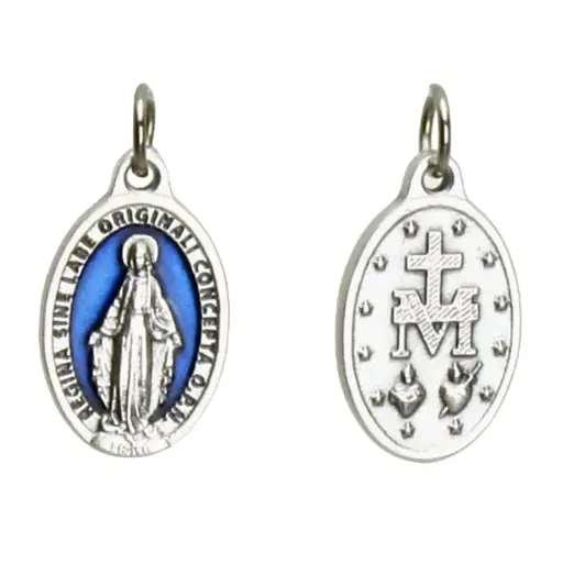 [MED-11WON022E] Médaille Vierge Miraculeuse - métal/émaillé bleue (16x22mm)