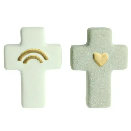 [MKR-30M004] Croix coeur/arc en ciel  - céramique/assorti (90x60mm)
