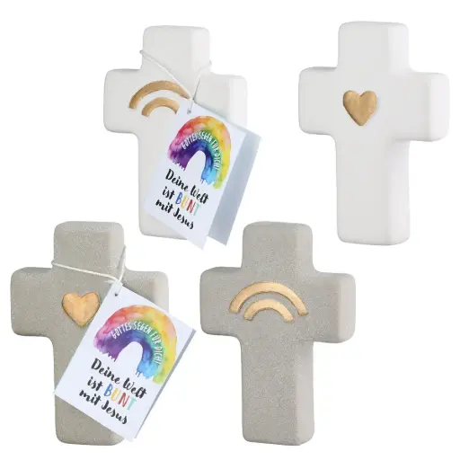 [MKR-30M004] Cross ceramic - jeart/rainbow assorted (90x60mm)