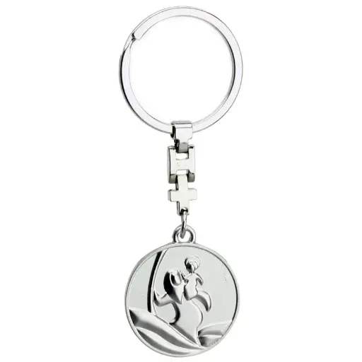[SLH-30KRI03] Porte-clef St Christophe moderne - métal/mod UMDV (90x30mm)