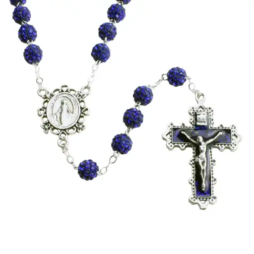 [RZK-40M06] Rosary - glass/chaine - cross/ennamel (⌀ 8mm)