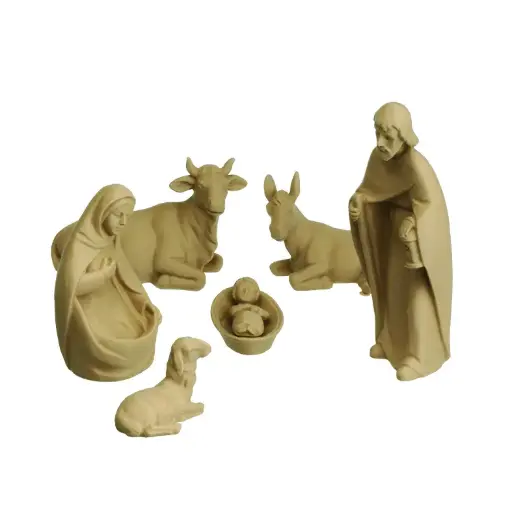 [KGR-47LK01G05] Nativity figures modern/3-D - 7-pieces - woodtone (105mm)